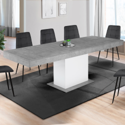 15567 - Tavolo da pranzo allungabile in cemento e bianco 6-10 persone 160-200 cm Table à manger extensible rectangle EDEN 6-10 personnes béton et blanc 160-200 cm