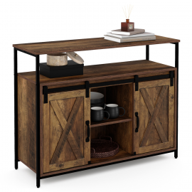 Buffet 2 portes grange coulissantes MONTREAL bois effet vieilli design industriel 100 cm