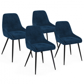 Lot de 4 chaises THALYA en velours bleu avec accoudoirs