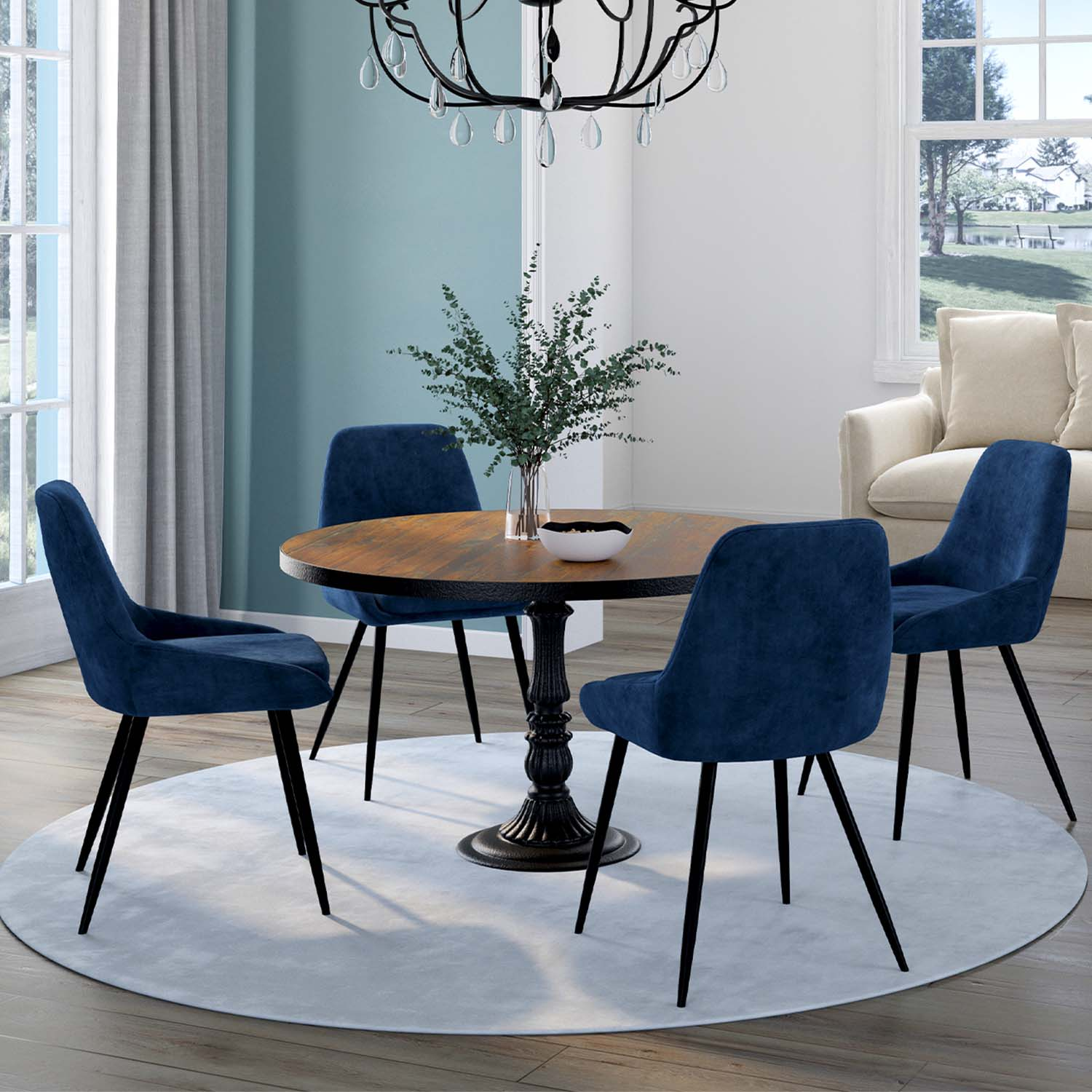 Lot De 6 Chaises THALYA En Velours Beige Avec Accoudoirs - Design Vintage, Pieds Métal Noir, Pour Salle à Manger
