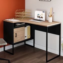 15670 - Scrivania angolare industriale in metallo nero e legno effetto faggio Bureau d'angle ROB noir et façon hêtre design industriel