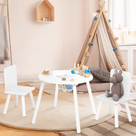 Table + 2 chaises enfant avec espace de rangement en bois blanc