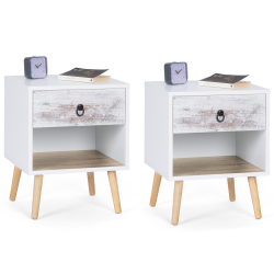 15726 - Comodini bianchi effetto antico, 1 cassetto Lot de 2 tables de chevet BAHIA 1 tiroir scandinave