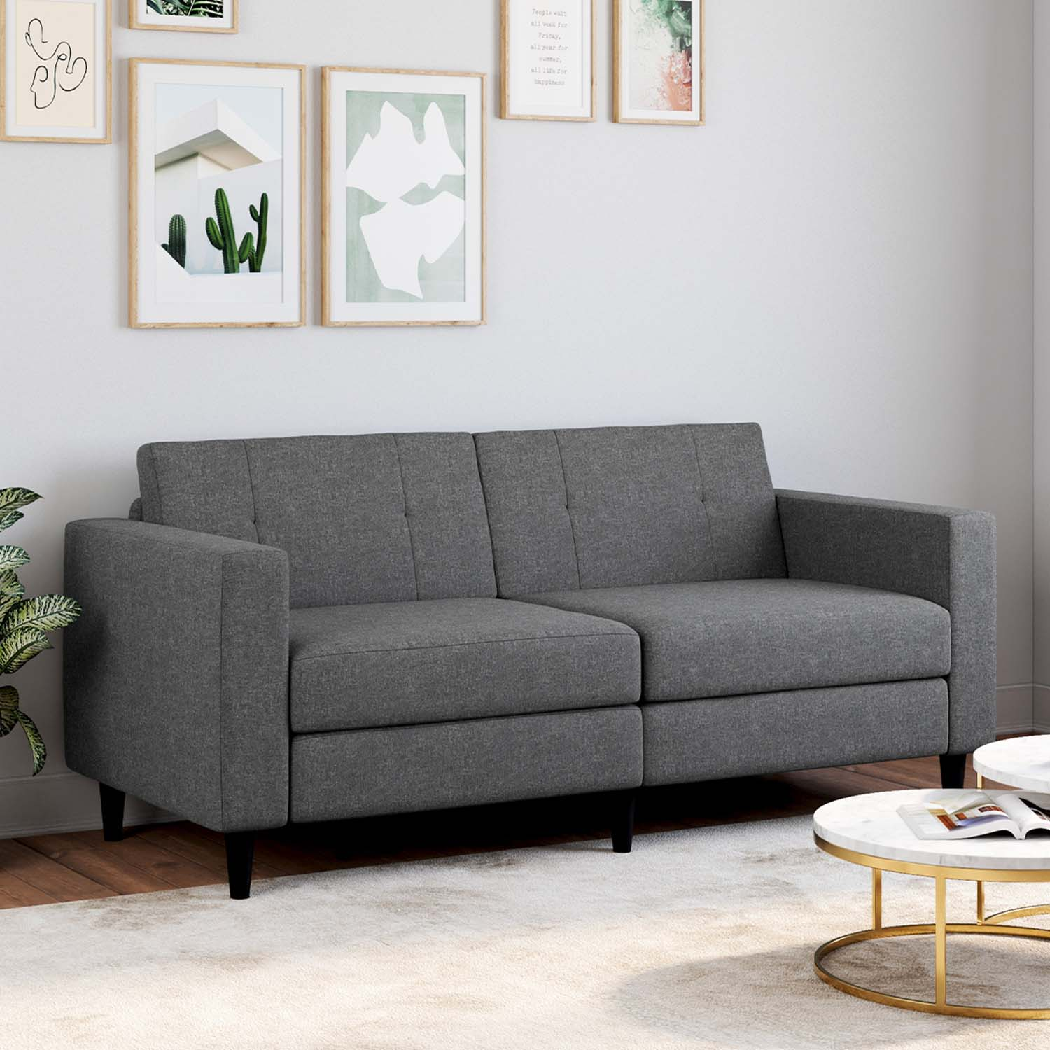 Canapé fixe moderne 3 places 180 cm en tissu gris anthracite