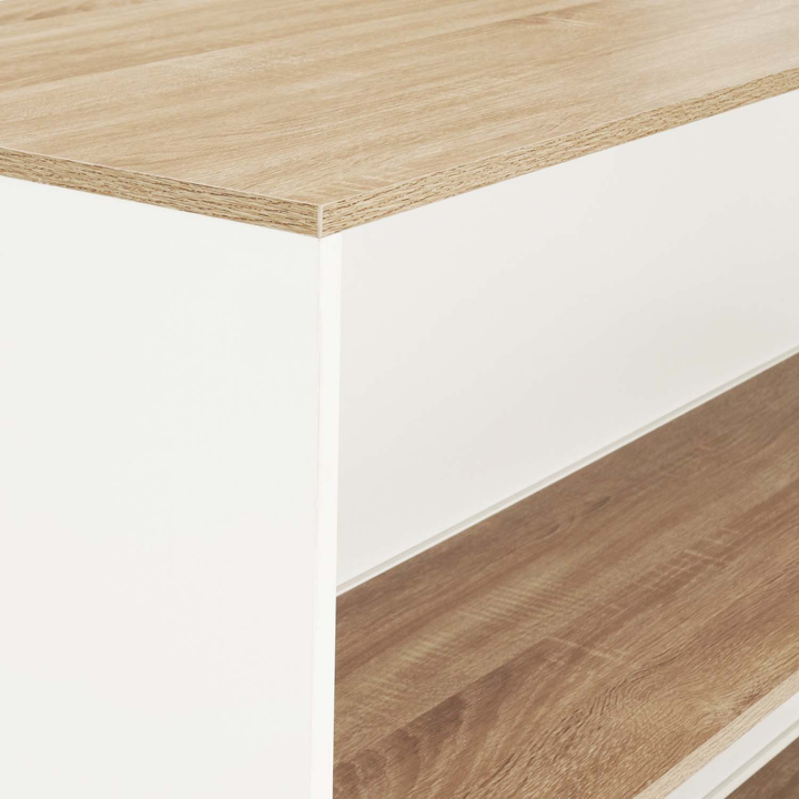 Table de bar îlot JUNO bois blanc et plateau façon hêtre Table de bar îlot JUNO bois blanc et plateau façon hêtre