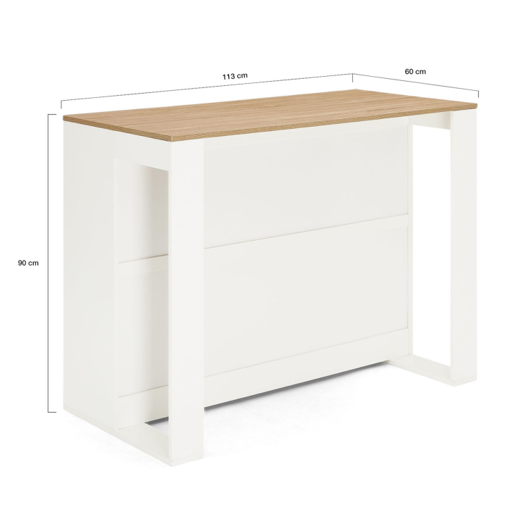 Table de bar îlot JUNO bois blanc et plateau façon hêtre Table de bar îlot JUNO bois blanc et plateau façon hêtre