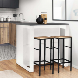 Table de bar îlot JUNO bois blanc et plateau gris Table de bar îlot JUNO bois blanc et plateau gris