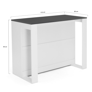 Table De Bar îlot Juno - Bois Blanc Et Plateau Gris, 113x60x90cm, Idéale Pour Petites Cuisines