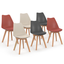 15040 - Le sedie scandinave mescolano i colori terracotta, grigio e beige Lot de 6 chaises scandinaves SARA mix color gris foncé x2, terracotta x2, beige x2