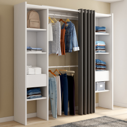 Dressing D'angle MARLON Extensible 200x150x180 Cm - Hêtre/noir, Avec Penderies, étagères, Tiroirs & Rideaux | IDMarket
