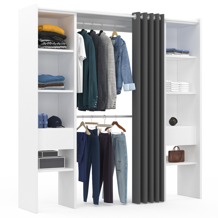 Dressing extensible double MERYL 120/180 x 50 x 180 cm blanc et gris