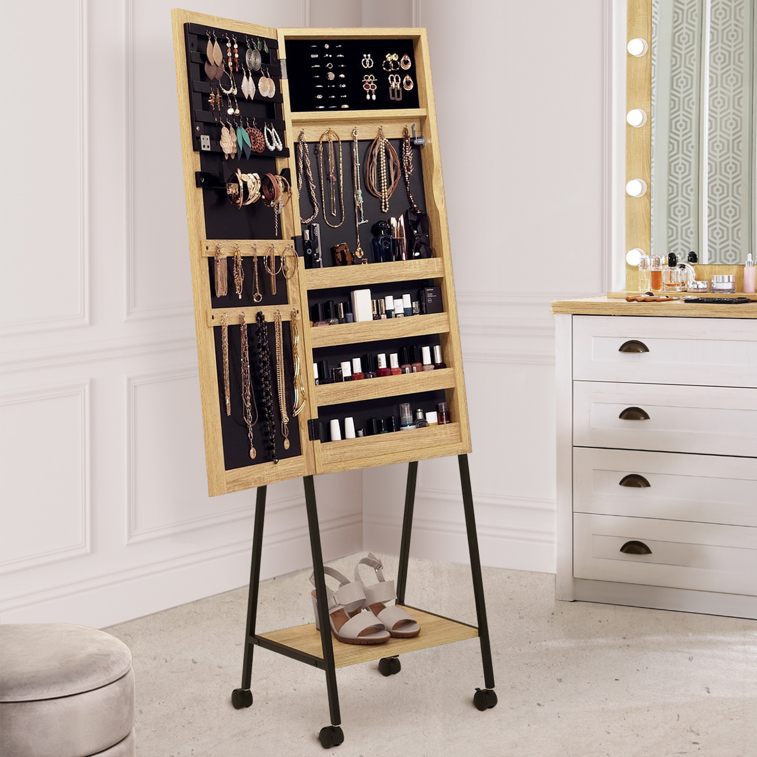 Miroir armoire bijoux sur pied industriel DETROIT ID Market