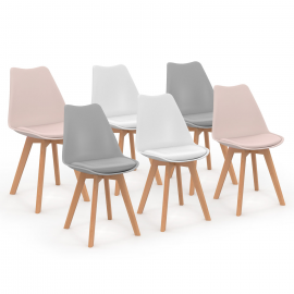 Lot de 6 chaises SARA mix color pastel rose x2, gris clair x2 et blanc x2