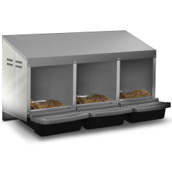 15755 - Caja nido metálica de 3 espacios para gallinas caja nido con base Pondoir en métal 3 emplacements avec fond