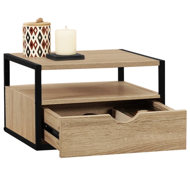Lot de 2 tables de chevet suspendu DETROIT 1 tiroir + 1 tablette design industriel Lot de 2 tables de chevet suspendu DETROIT 1 tiroir + 1 tablette design industriel