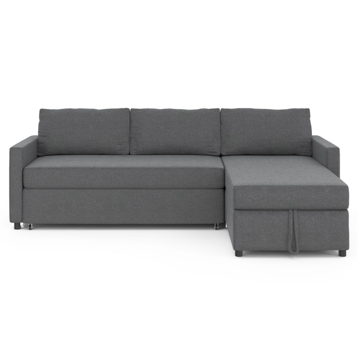 Canapé d'angle convertible NOAH avec méridienne coffre en tissu gris anthracite Canapé d'angle convertible NOAH avec méridienne coffre en tissu gris anthracite