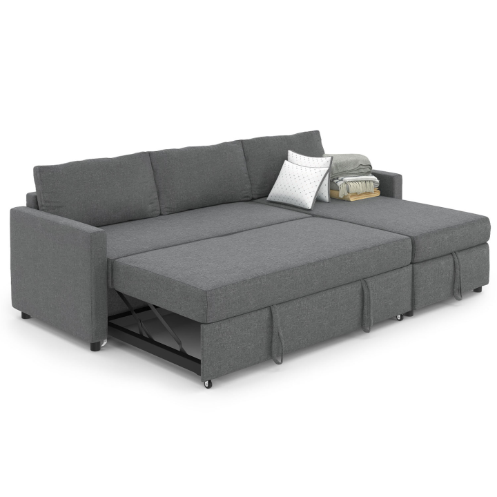 Canapé d'angle convertible NOAH avec méridienne coffre en tissu gris anthracite Canapé d'angle convertible NOAH avec méridienne coffre en tissu gris anthracite