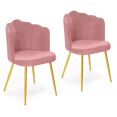 Lot de 2 chaises coquillage ADELLA rose en velours pieds dorés