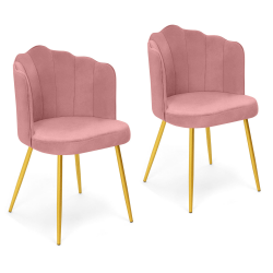 16143 - Chaises coquillage rose en velours et pieds dorés Lot de 2 chaises coquillage ADELLA rose en velours pieds dorés
