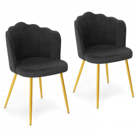 Lot de 2 chaises coquillage ADELLA gris en velours pieds dorés