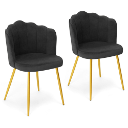 16144 - Chaises coquillage grise en velours et pieds dorés Lot de 2 chaises coquillage ADELLA gris en velours pieds dorés