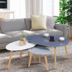 15653 - Set di 3 tavolini scandinavi laccati in bianco, grigio chiaro e grigio scuro Lot de 3 tables basses gigognes GAIA laquées gris foncé/blanc/gris clair