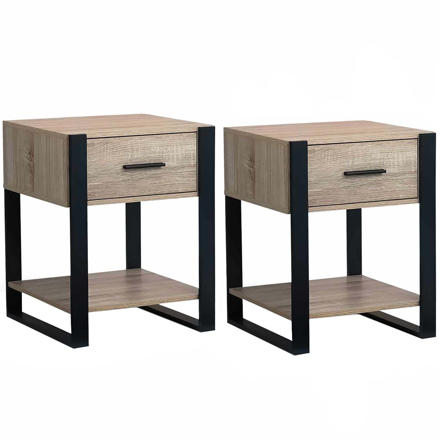 Tables de nuit industrielles bois et noir 1 tiroir