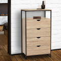 Commode ID Market Chiffonnier 5 tiroirs ESTER 40 cm métal noir et plateau façon hêtre design industriel