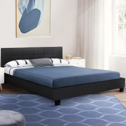 15891 - Letto matrimoniale nero 140x190cm con testata Lit double CHARLOTTE avec sommier 140x190cm PVC noir
