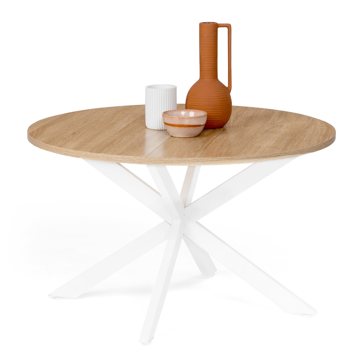 IDMarket Table Basse Ronde Alix 70cm - Plateau Bois Foncé Pied Araignée Design Industriel