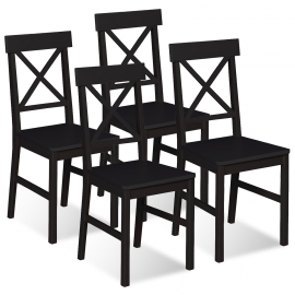 Lot de 4 chaises de cuisine avec croisillons SUZANNE bois noir