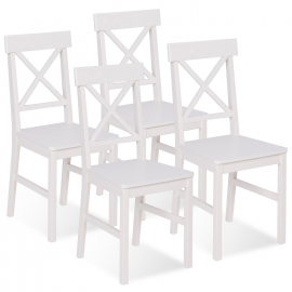 Lot de 4 chaises de cuisine avec croisillons SUZANNE bois blanc