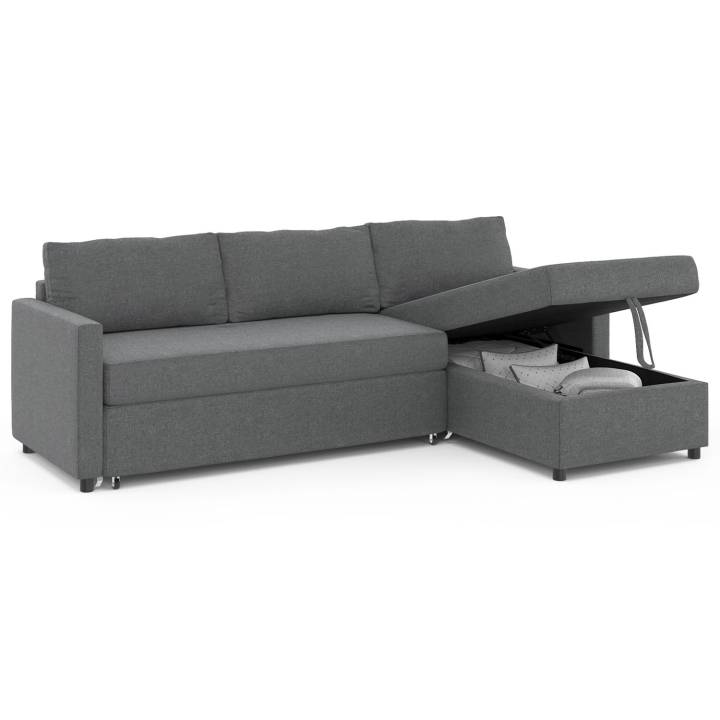 Canapé d'angle convertible NOAH avec méridienne coffre en tissu gris anthracite Canapé d'angle convertible NOAH avec méridienne coffre en tissu gris anthracite