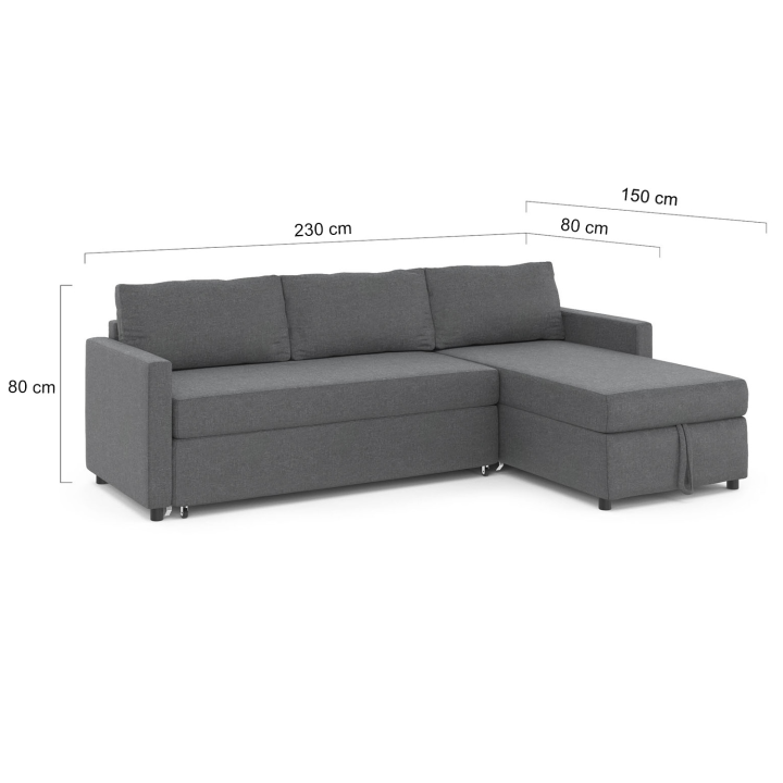 Canapé d'angle convertible NOAH avec méridienne coffre en tissu gris anthracite Canapé d'angle convertible NOAH avec méridienne coffre en tissu gris anthracite