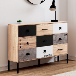 15526 - Credenza a 3 ante e 3 cassetti dal design industriale disadorno Buffet 3 portes 3 tiroirs 110 cm SACRAMENTO design industriel