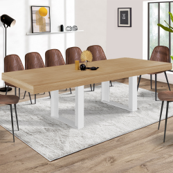 15976 - Tavolo da pranzo in legno e bianco per 10-12 persone Table à manger extensible rectangle PHOENIX 10-12 personnes bois et blanc 200-300 cm