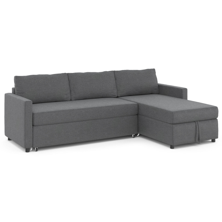 Canapé d'angle convertible NOAH avec méridienne coffre en tissu gris anthracite Canapé d'angle convertible NOAH avec méridienne coffre en tissu gris anthracite
