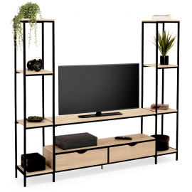 Ensemble meuble TV DETROIT avec étagères design industriel 193 cm Ensemble meuble TV DETROIT avec étagères design industriel 193 cm