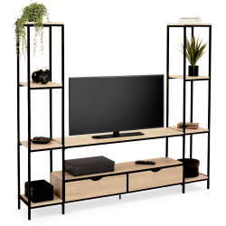 13902 - Porta TV in metallo con ripiani e cassetti Ensemble meuble TV 164 cm DETROIT avec étagères design industriel