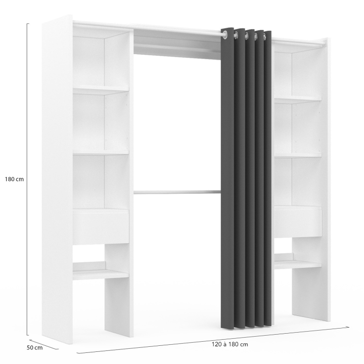 Dressing extensible double MERYL 120/180 x 50 x 180 cm blanc et gris
