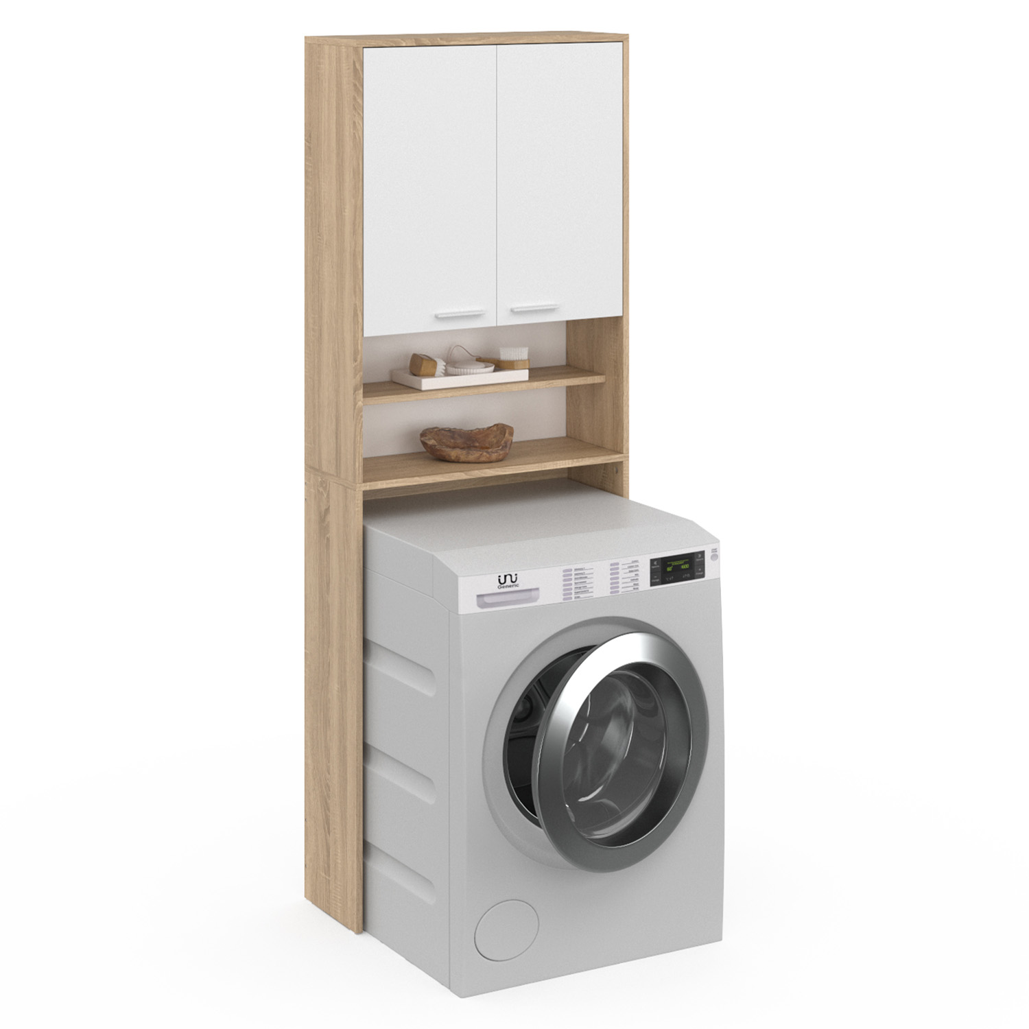 Meuble dessus machine à laver blanc et hêtre WALLIS ID Market