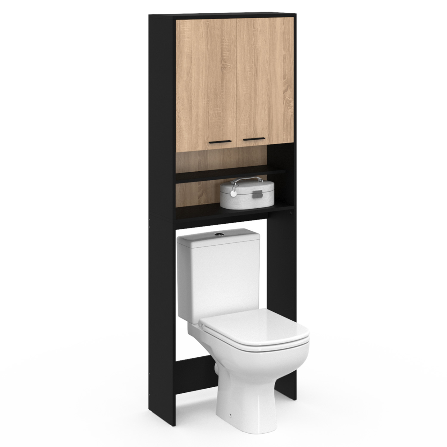 Badkamerrek, rek aan de bovenkant van de wasmachine, toilet, opbergkast boven op het toilet met 3 planken, toiletrek voor badkamer (wit, 55 x 26 x 165 cm