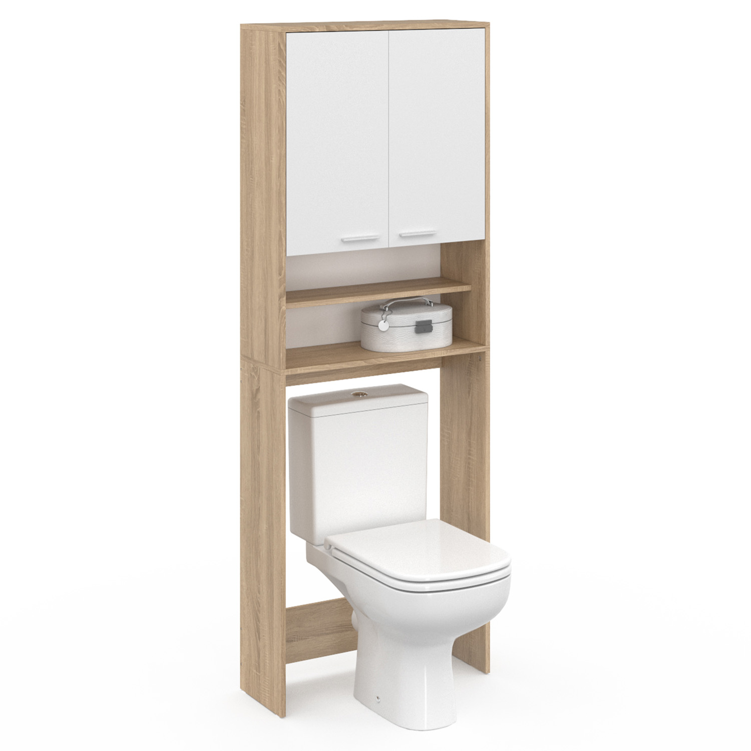 Meuble WC étagère bois 3 portes coloris hêtre