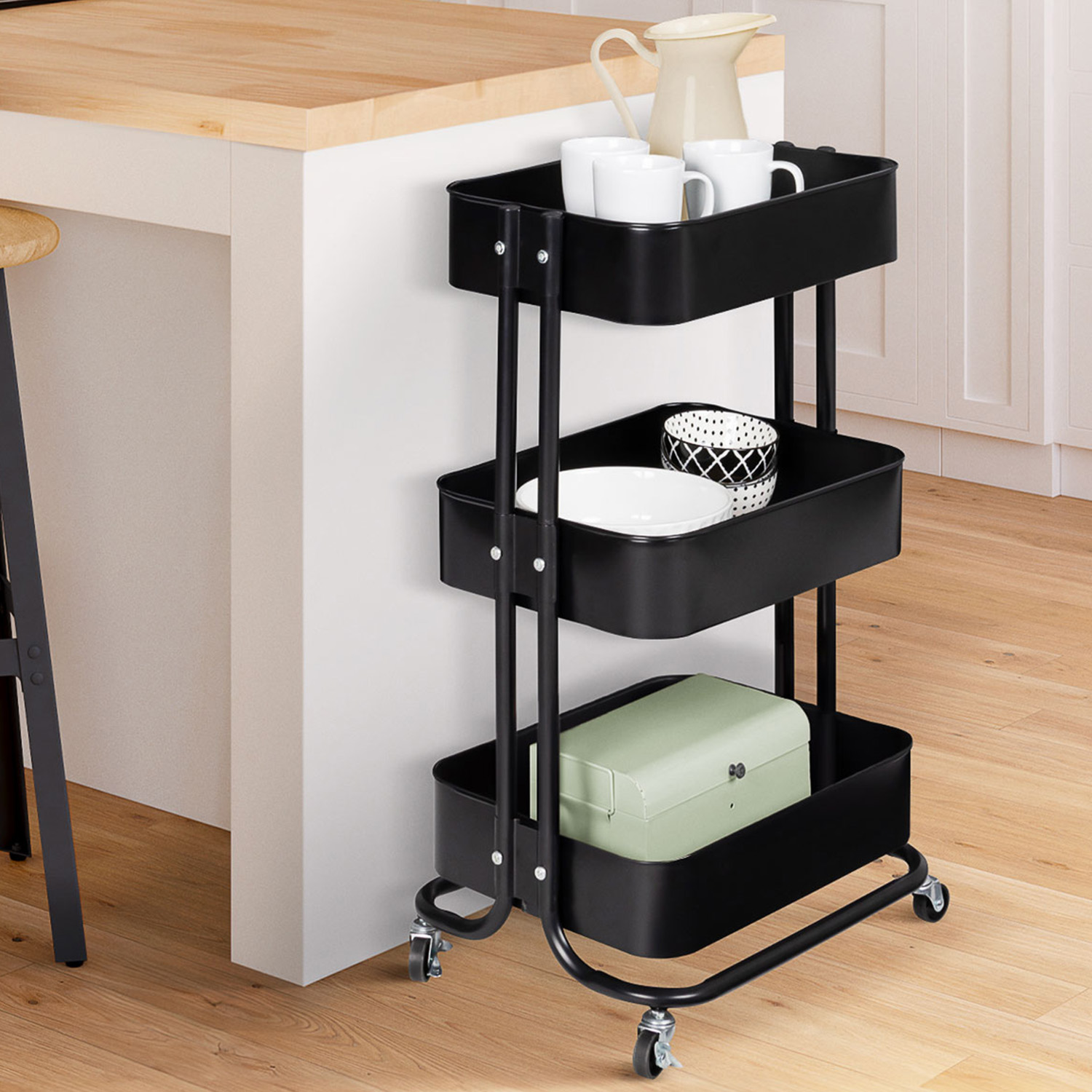 Chariot desserte à roulettes en acier noir