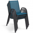 Lot de 6 chaises de jardin LYMA métal et textilène empilables bleu canard