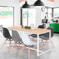 Table à manger extensible rectangle DETROIT 6-10 personnes design industriel bois et métal blanc 160-200 cm