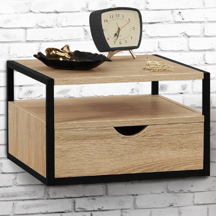 Lot de 2 tables de chevet suspendu DETROIT 1 tiroir + 1 tablette design industriel Lot de 2 tables de chevet suspendu DETROIT 1 tiroir + 1 tablette design industriel