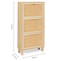 Meuble à Chaussures HANAE 3 Portes Cannage - 18 Paires, étagères, 86,5x24x133,5 Cm - 9