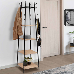 15629 - Porte manteau noir et bois industriel Porte-manteau PIERO design industriel