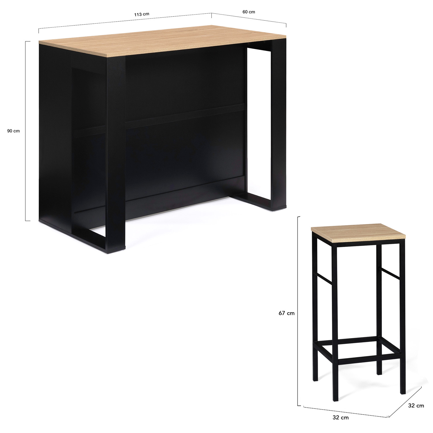 IDMARKT Tabl d bar îlot VITO avc rang-boutills bois noir t platau façon hêtr au millur prix
